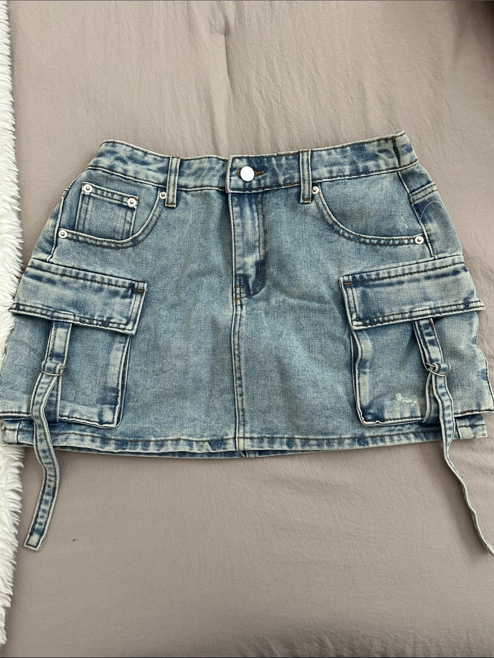 Angel Kiss Light Blue Denim Mini Skirt with Cargo Details